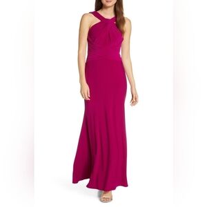Eliza J Orchid Shirred Halter Neck Gown Formal Cocktail Dress NWT
